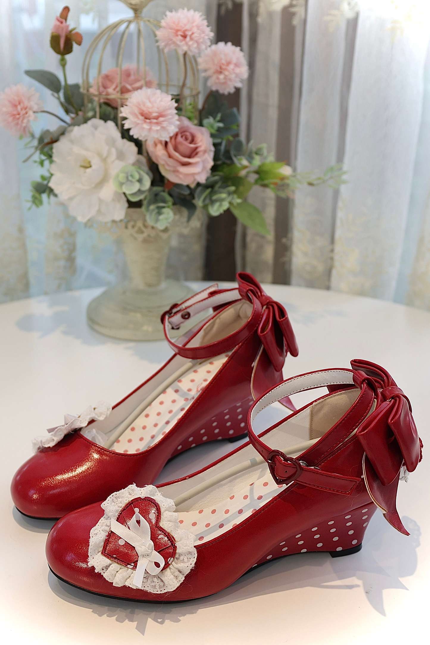 Retro Polka Dot Heart Lolita Sweet Shoes