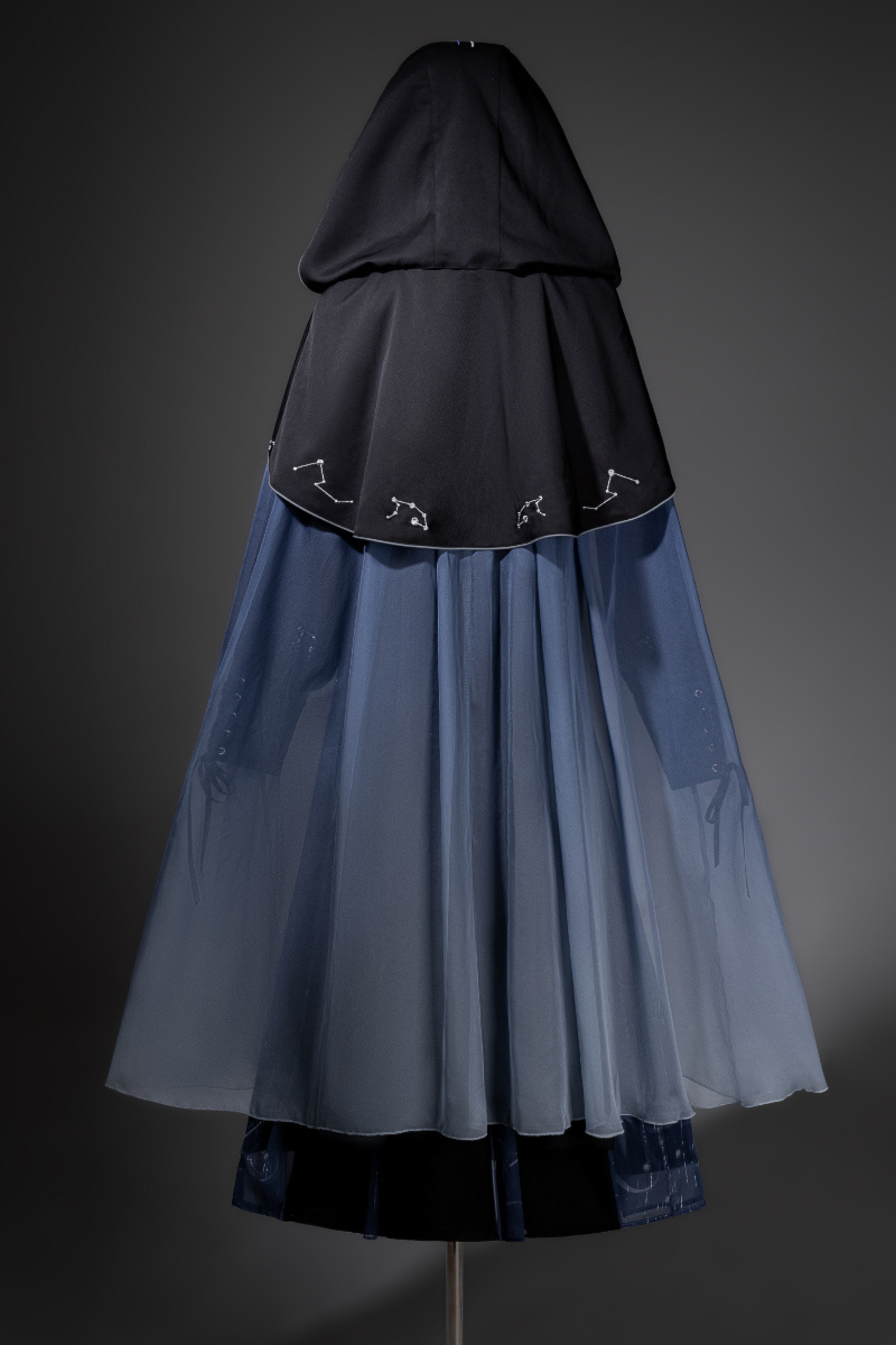 Dark Chinese-style Hooded Top + Belt + Cape + Necklace + Skirt