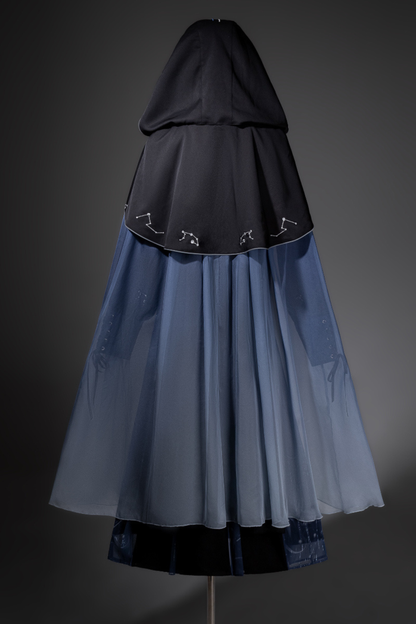 Dark Chinese-style Hooded Top + Belt + Cape + Necklace + Skirt