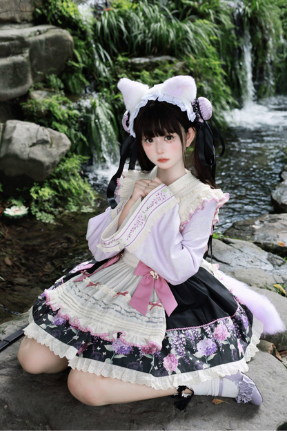 Chinese-style Lolita Top + Skirt + Apron + Headband + Bonnet