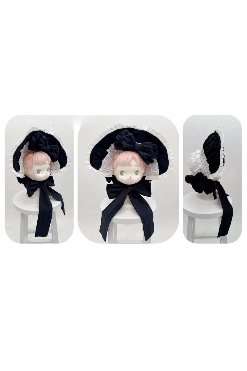 Monochrome Doll Lolita Dress + Headband + Bonnet + Clip