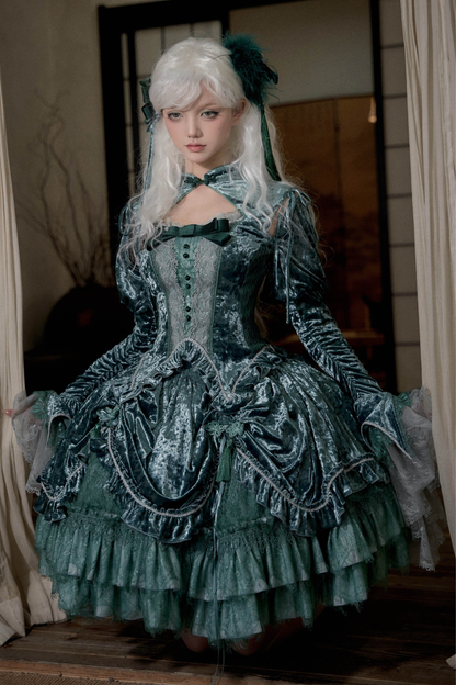 Gothic Velvet Sleeve Lolita Top + Vest + Skirt