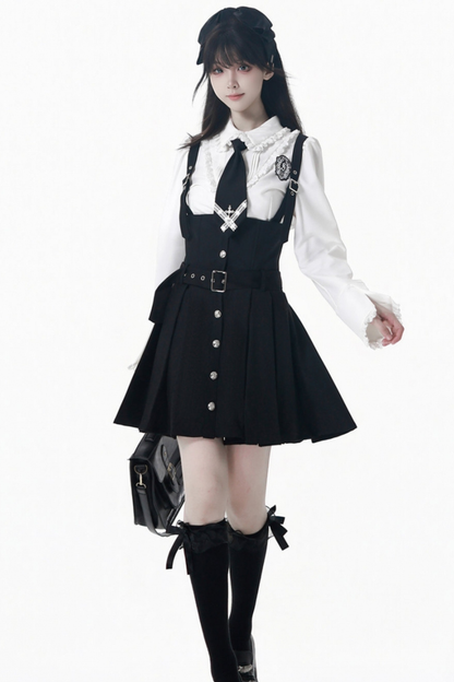 College Jacket + Suspender Skirt + Blouse + Tie