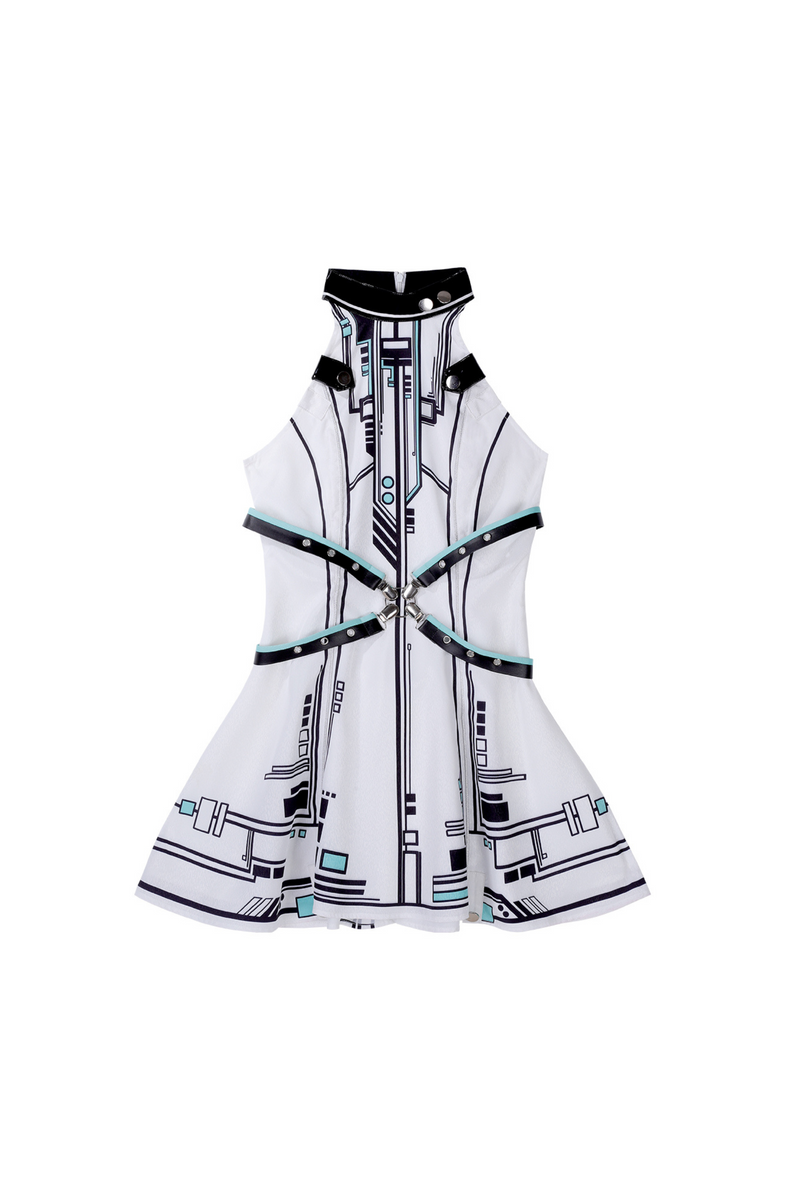 [reservation Product] Machine Warrior Lolita Technology Printed Dress + Sleeve + Bunny Ear Cutucha