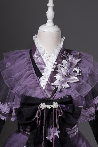 Dark Chinese-style Cross Collar Dress + Overdress + Skirt
