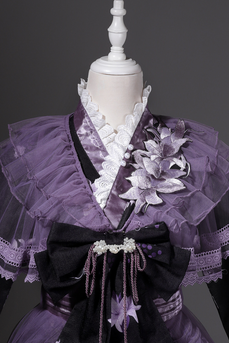 Dark Chinese-style Cross Collar Dress + Overdress + Skirt