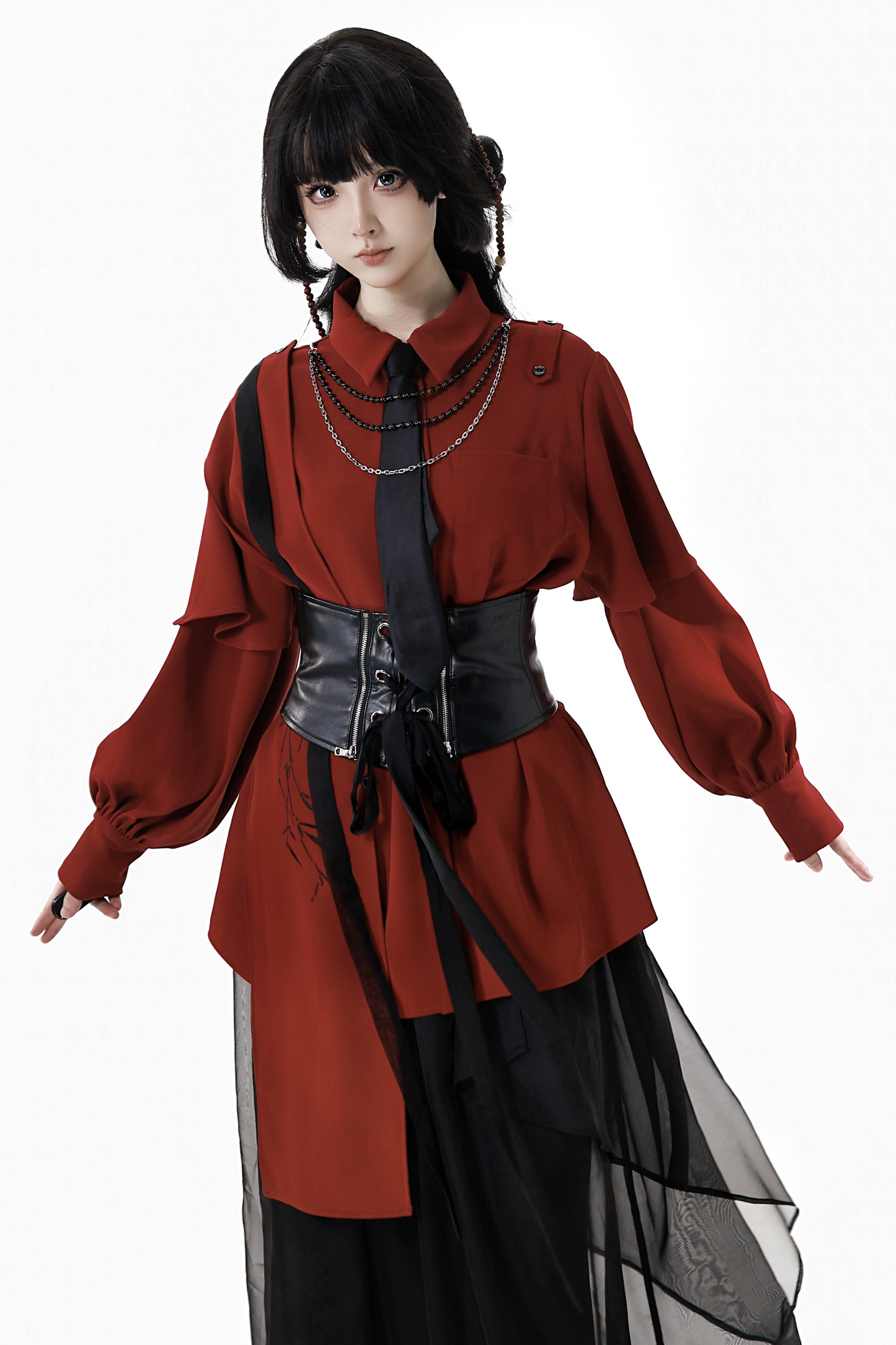 Chinese-style Top + Chiffon Pants + Corset