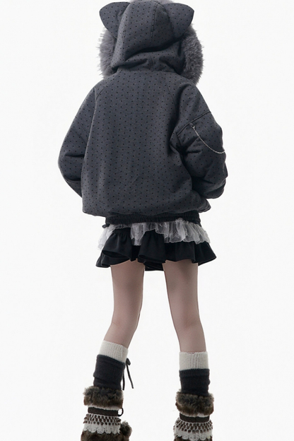 Big Fur Collar Jacket + Top + Skirt + Pants + Plaid Hooded Jacket
