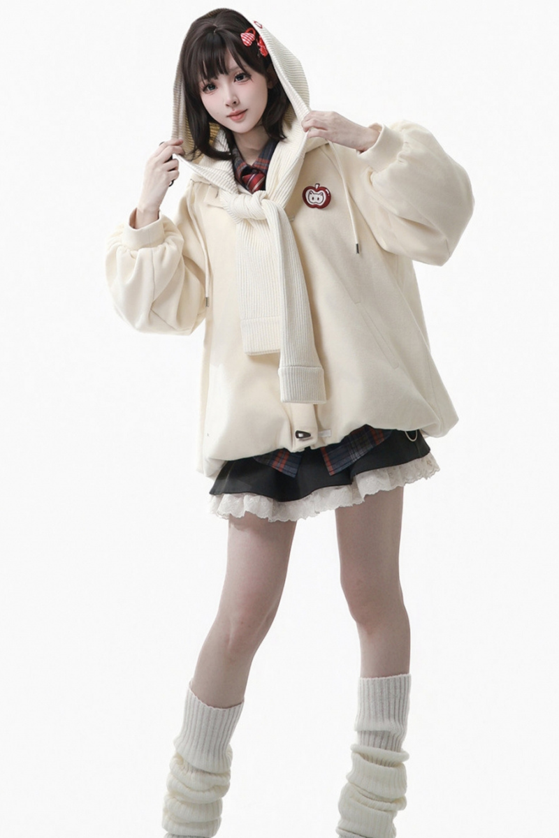Apple Black Tea Fleece Coat + Hoodie + Long Skirt + Short Skirt + Hood Scarf