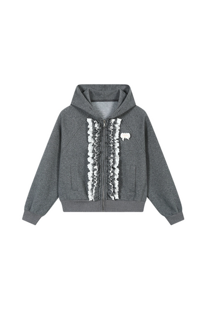 Ballet Lace Sweatshirt Hooded Jacket + Tiered Skirt