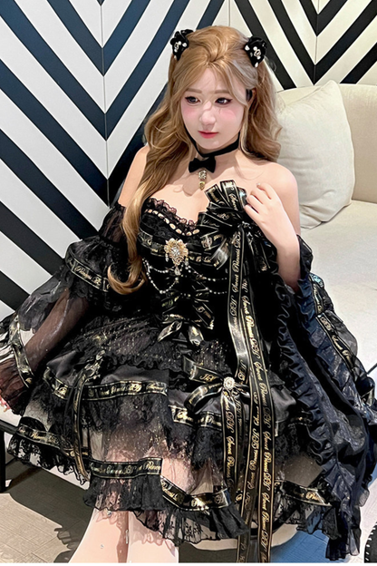 Golden Gothic Dress + Choker + Sleeve + Badge