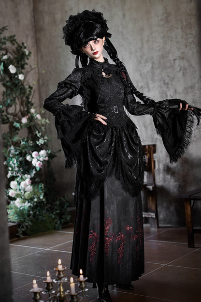 Gothic Corset Top + Short Coat + Hose + Curtain + Skirt + Flower + Bonnet