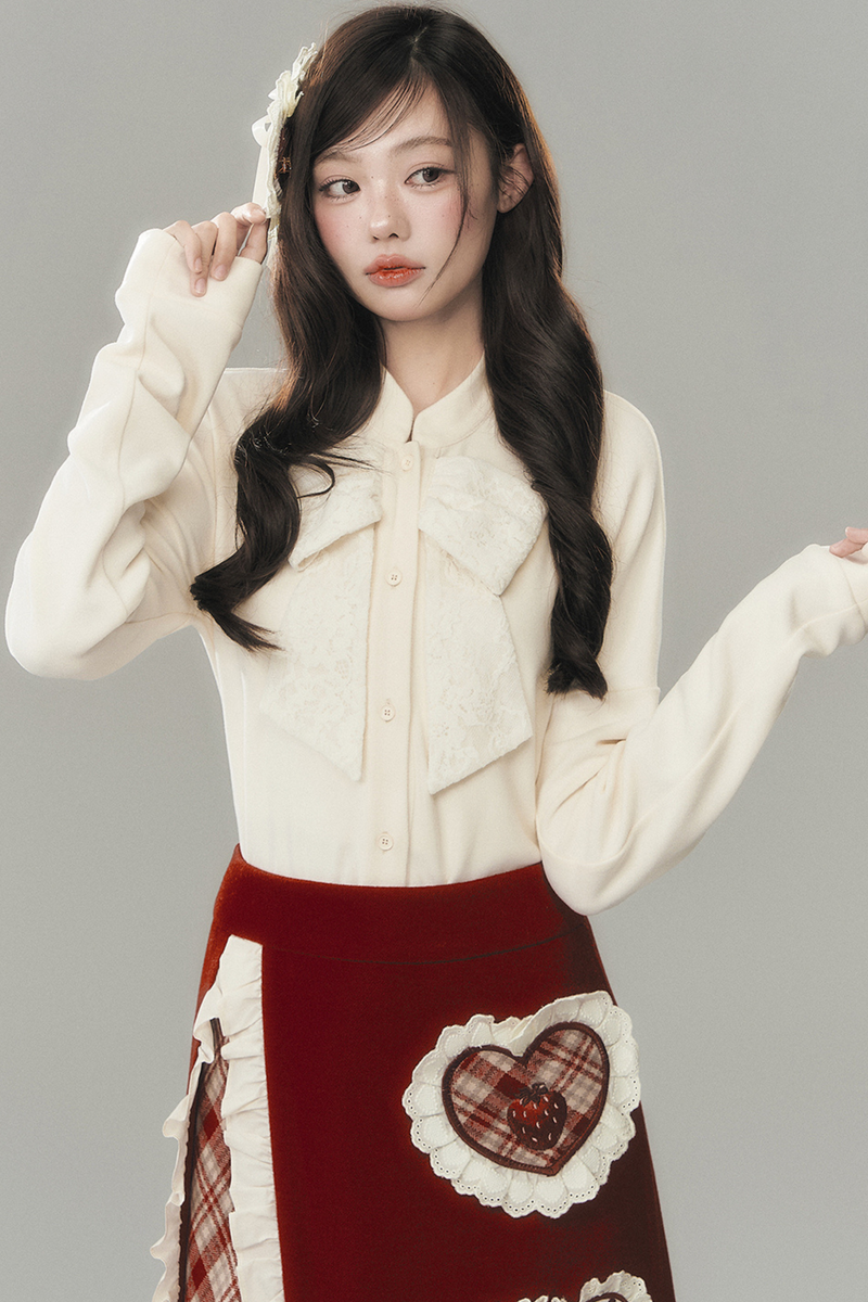 Strawberry Cream Cardigan + Skirt + High Neck Top + Hairpin