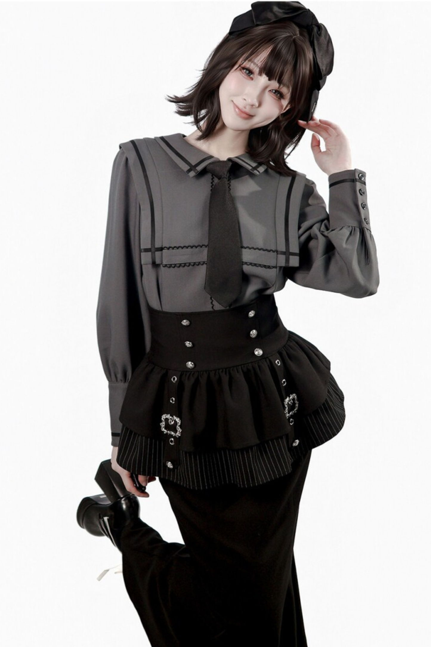 Dark Color Shirt + Mermaid Skirt + Shorts + Girdle + Tie