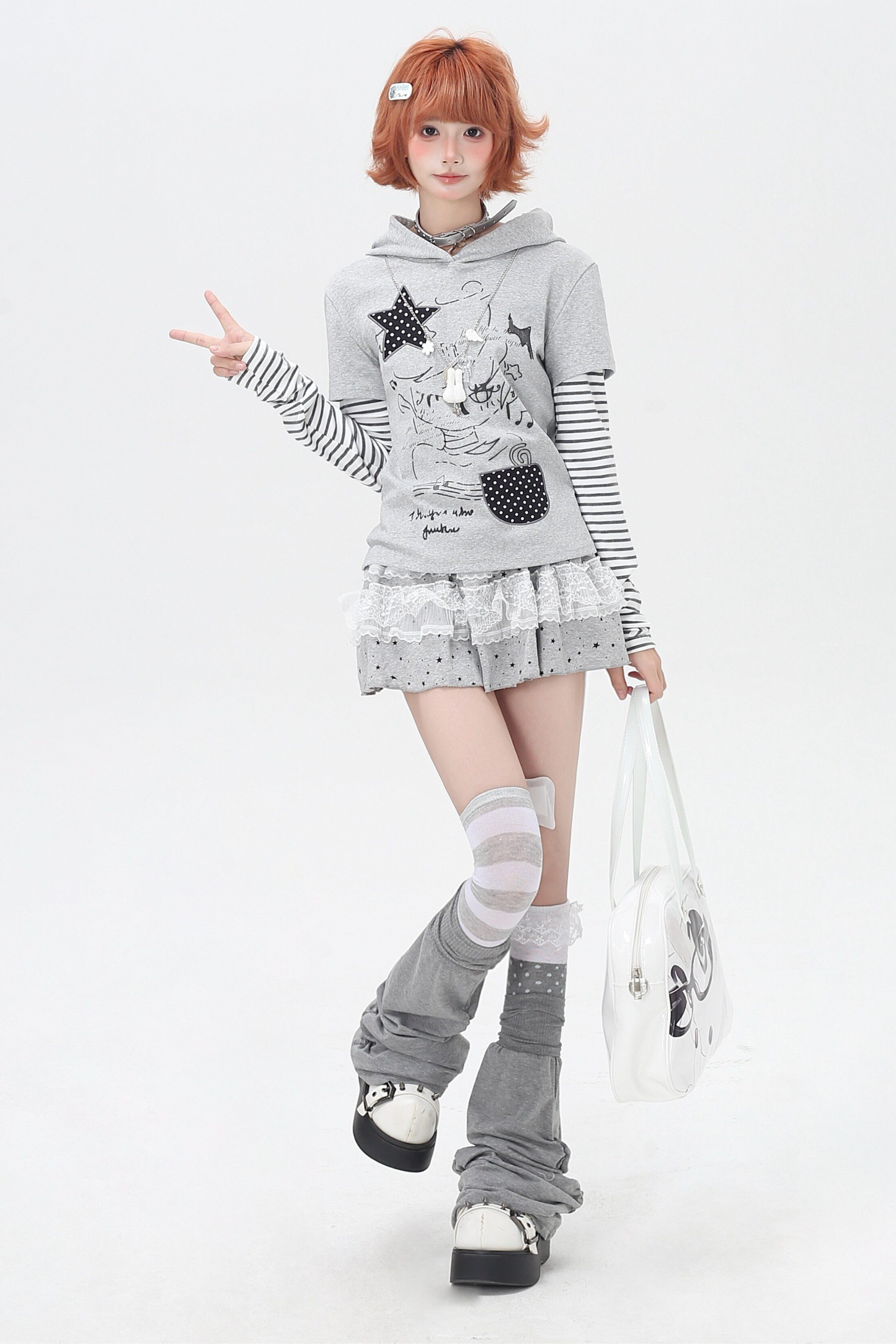 Striped Fake Two Piece Hooded Top