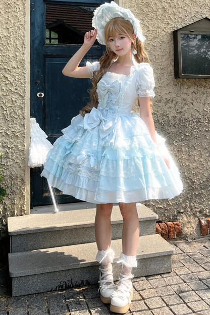 Sweetheart Ruffle Ribbon Lolita Dress + Bnt + Necklace + Princess Sleeve