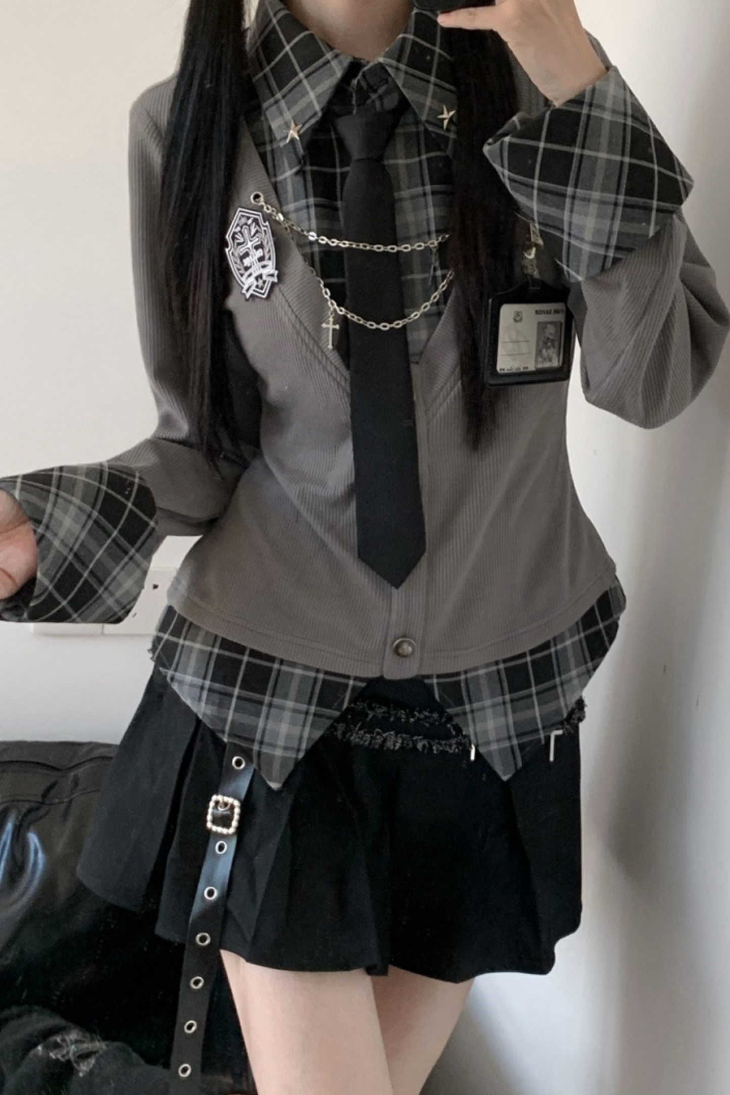 College Roll Up Shirt + Skirt + Tie