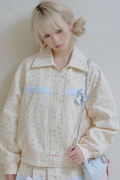 Flower Ribbon Jacket + Pleated Skirt