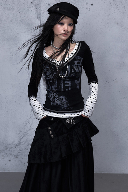 Retro Dark Patchwork Top