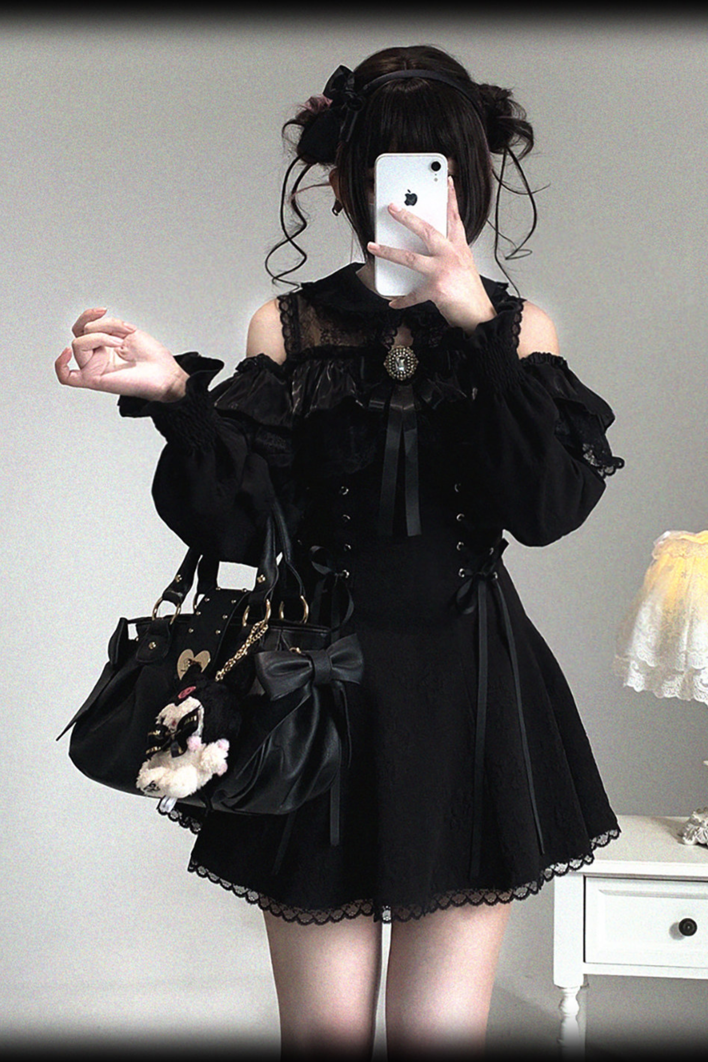 Off Shoulder Lace Up Lace Dress