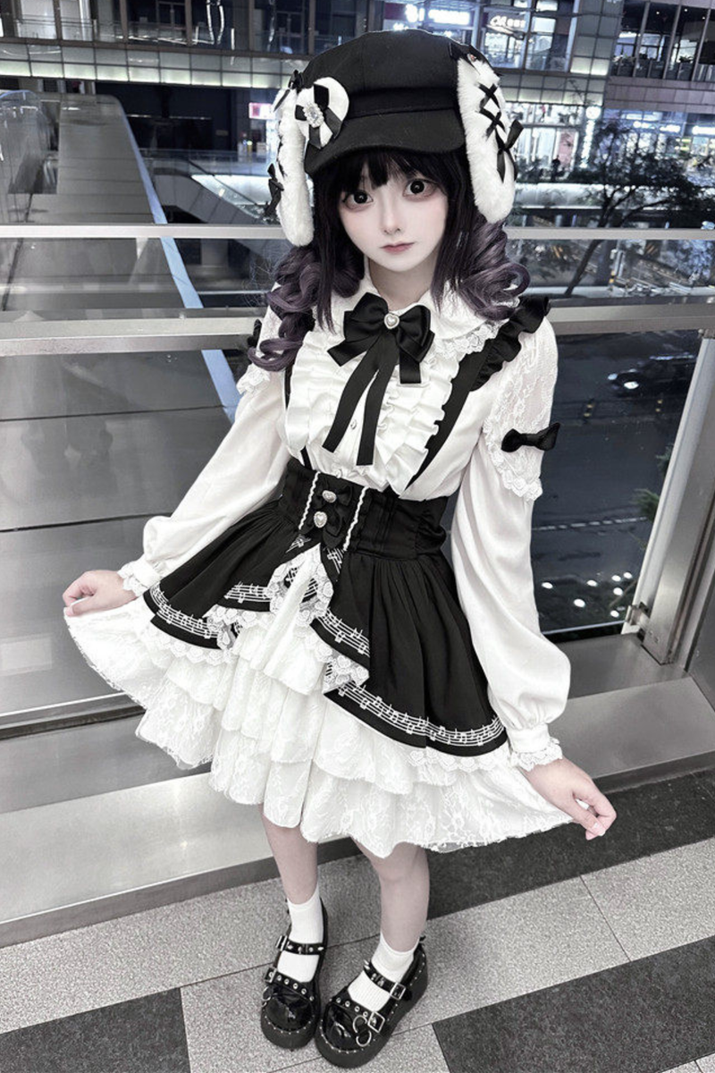 Lace Shirt + Tiered Bib Skirt