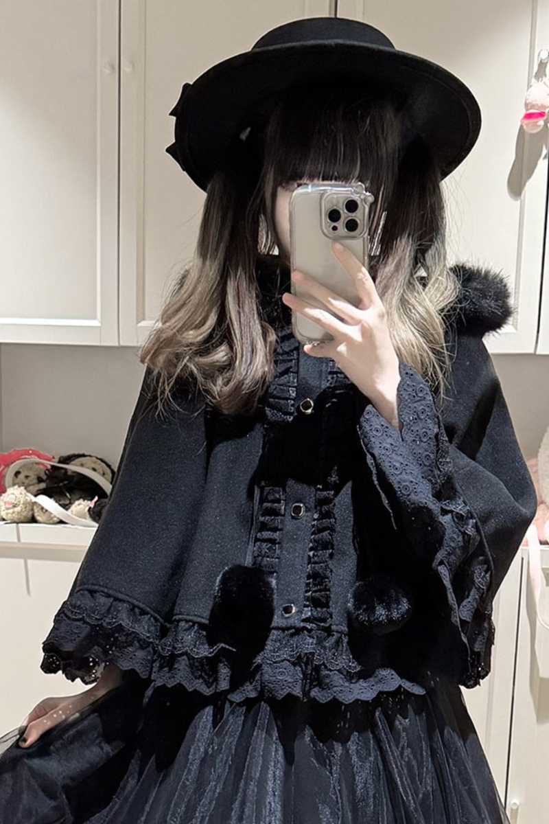 Fur Hooded Mantle + Tops + Skirt
