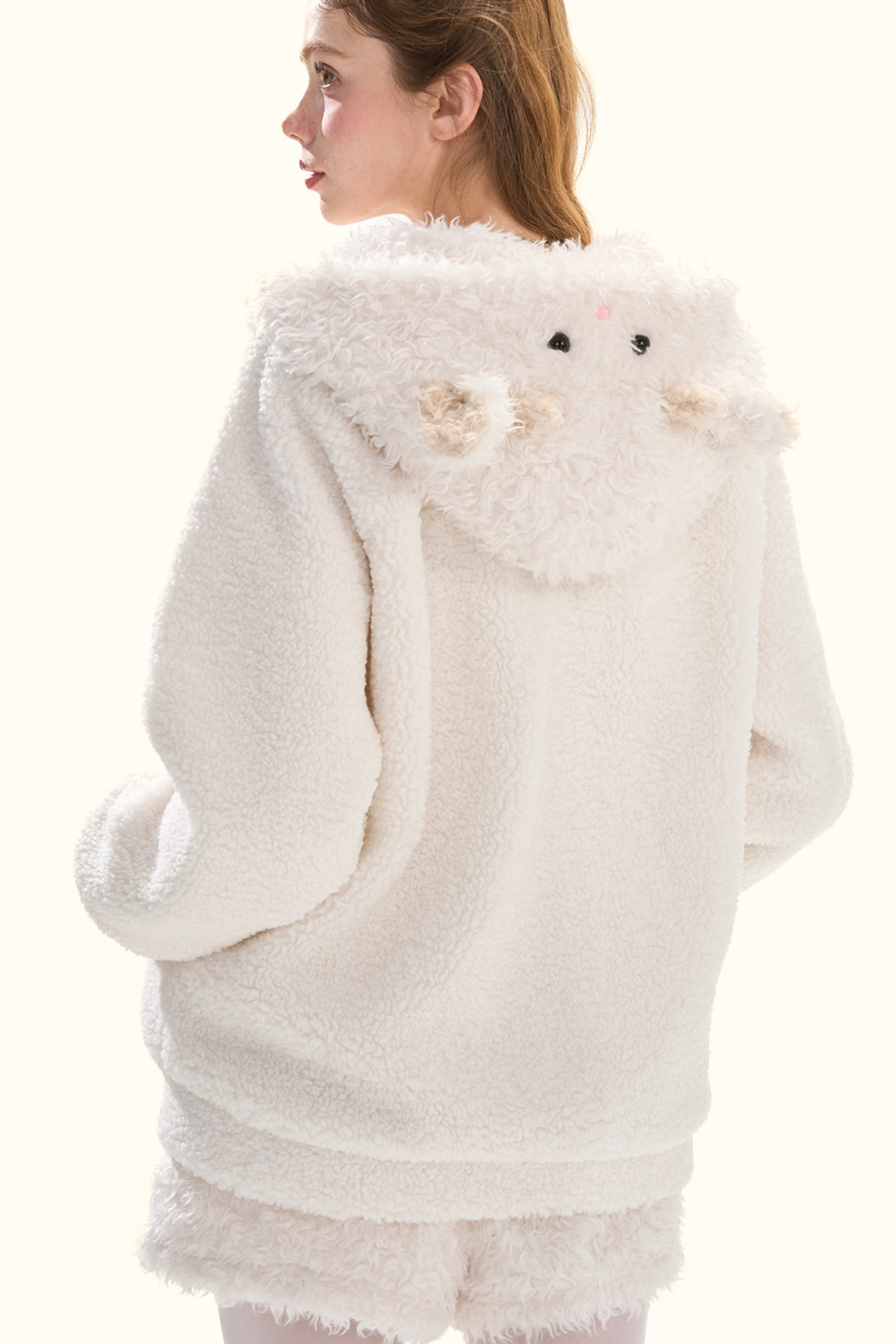 Lamb Fur Hooded Jacket + Shorts