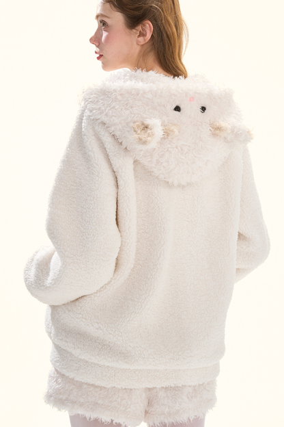 Lamb Fur Hooded Jacket + Shorts