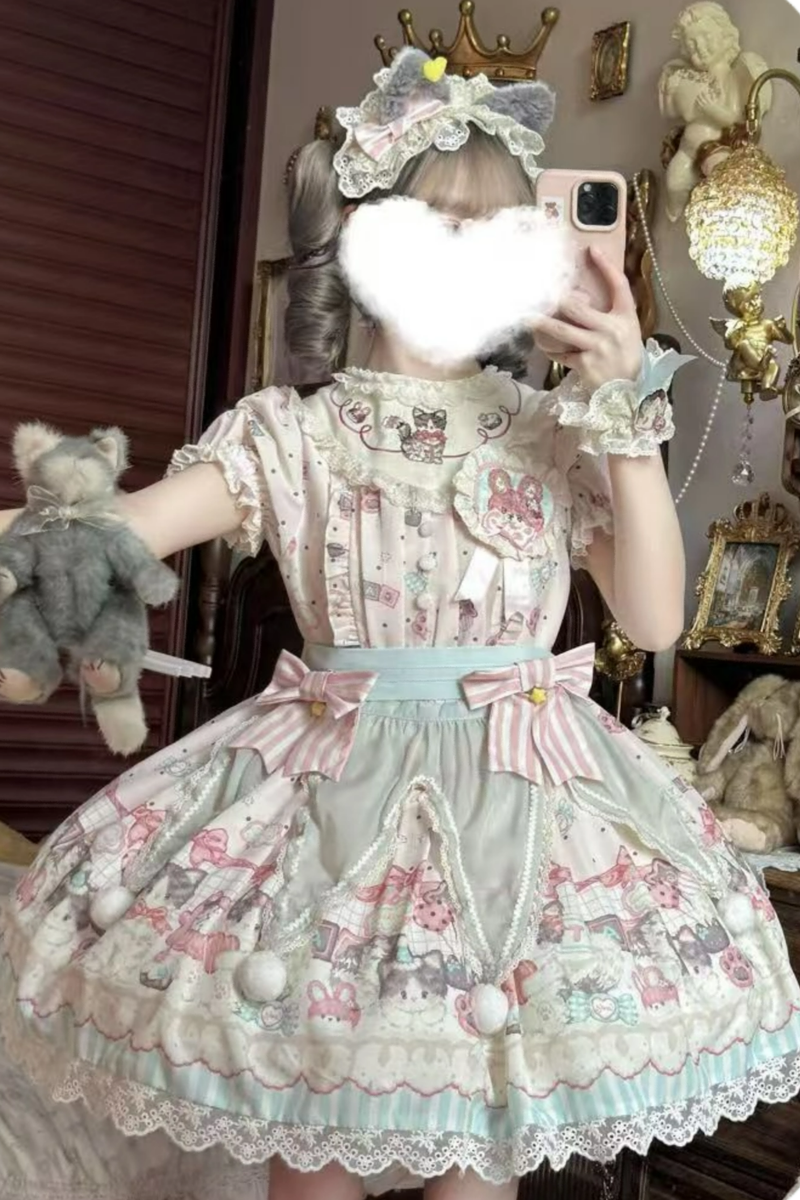Cabinet Lolita Jumper Skirt + Dress + Brooch + Hairband + Bonnet + Apron + Hand Sleeves