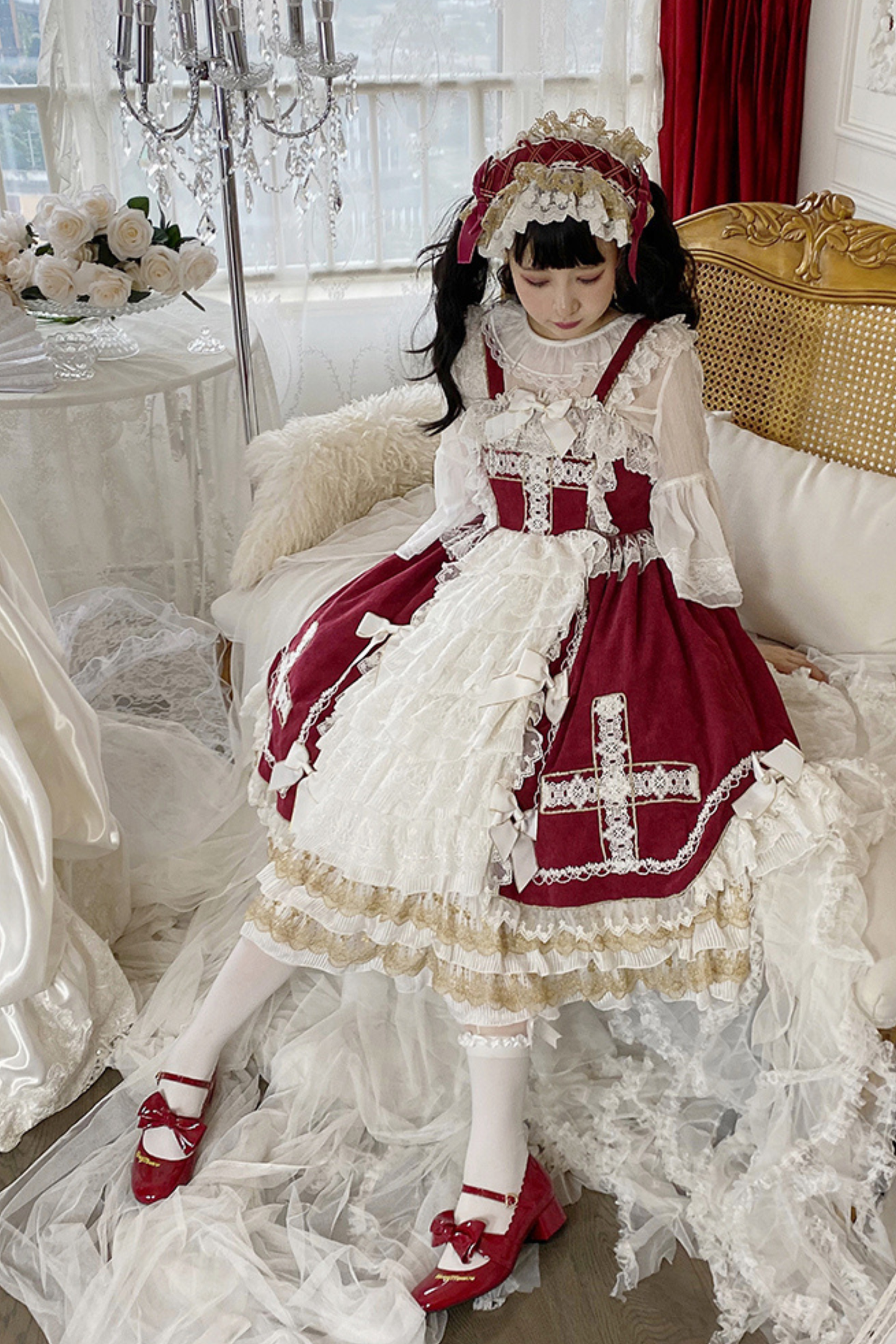 Gothic Doll Lace Jumperskirt + Baby Cap + Hairband + Shawl