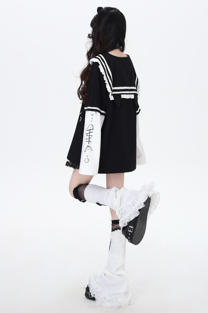 Cross Design Ruffled Sailor Top