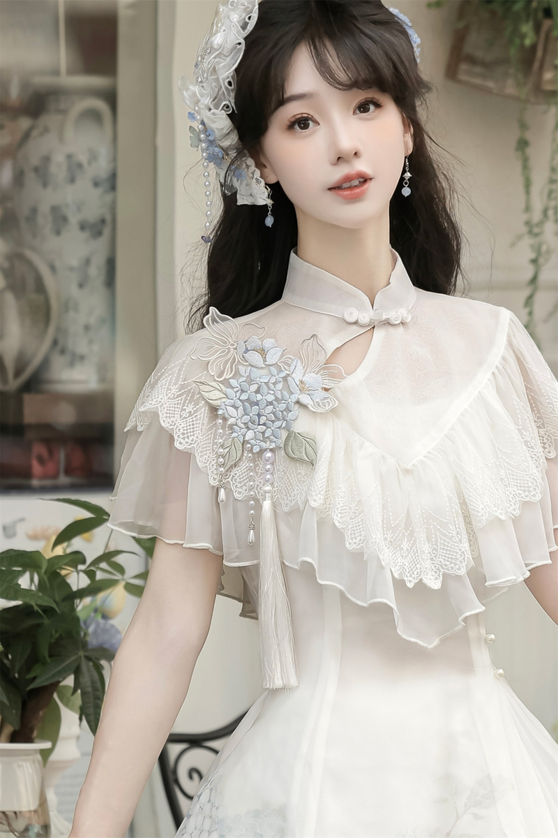 Hydrangea Letter Lolita Suspender Dress + Shawl