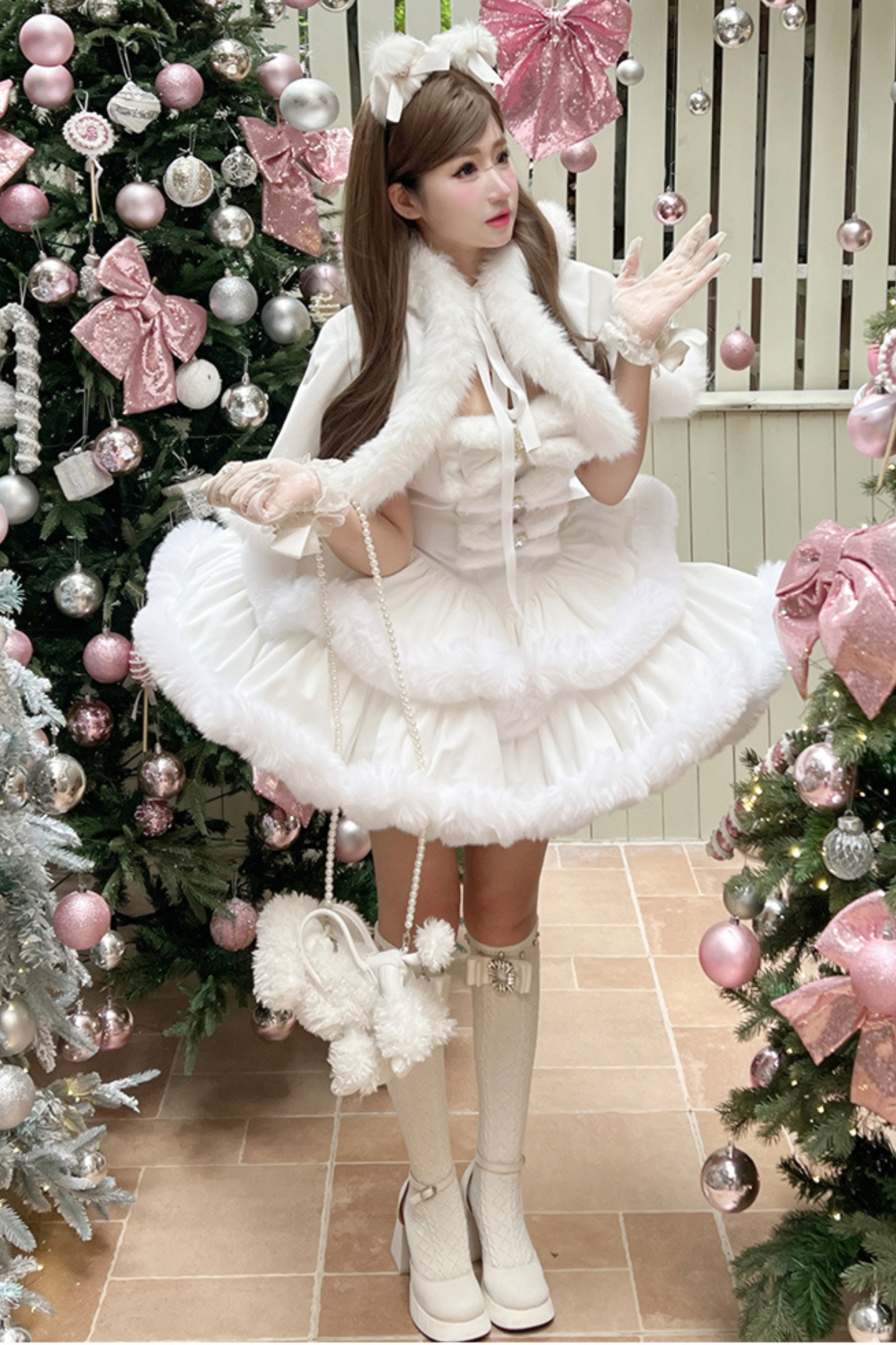 Angora Fur Princess Dress + Rabbit Cape + Sheer Tail