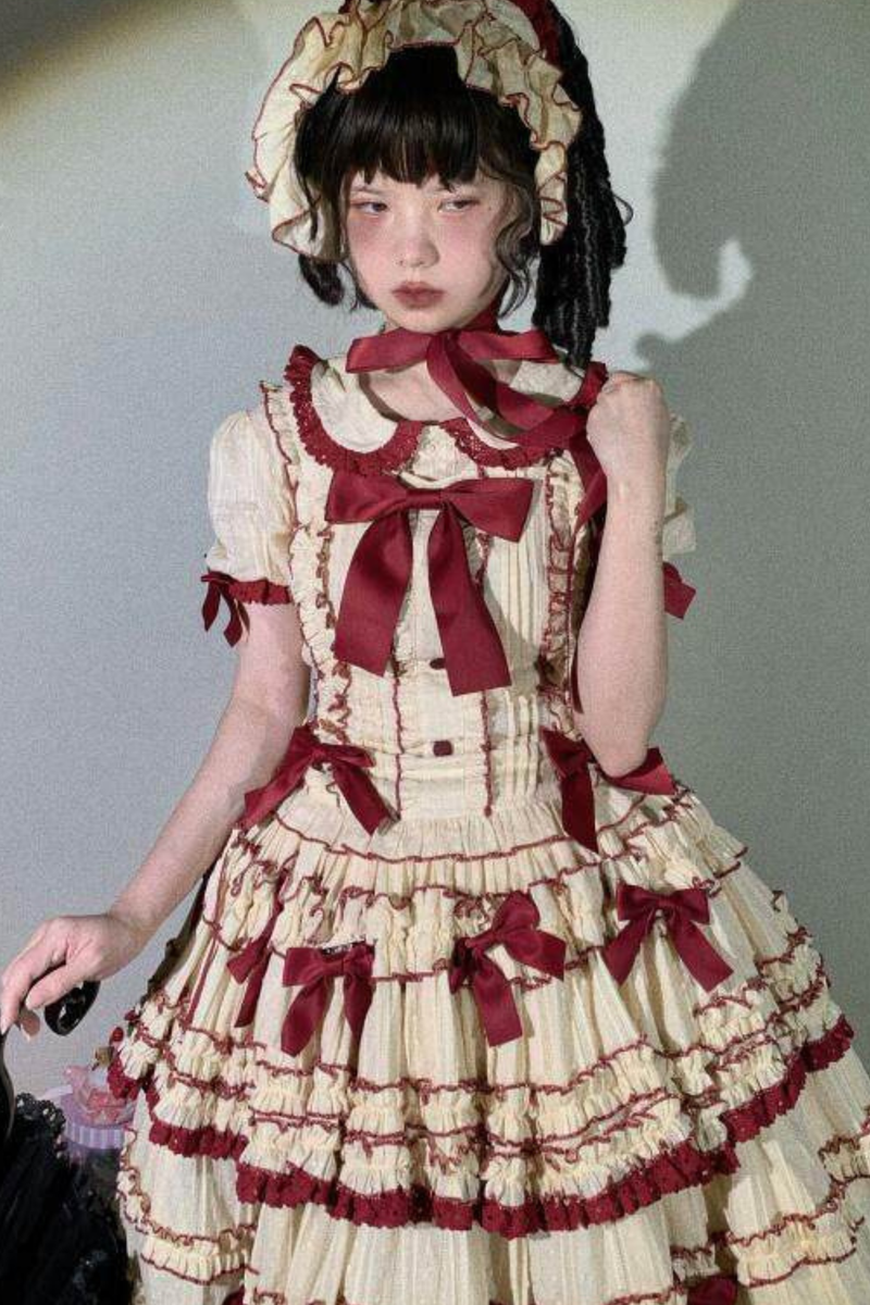 Pure Girl Ribbon Lolita Skirt + Innerwear + Vest + Hair Band + Sleeve