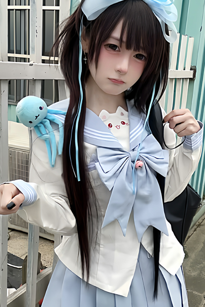 Anime Girl Sailor Top + Skirt + Ribbon
