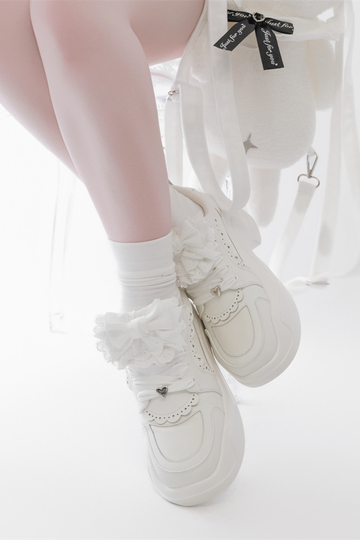 Ribbon Heart Lace Platform Sneakers