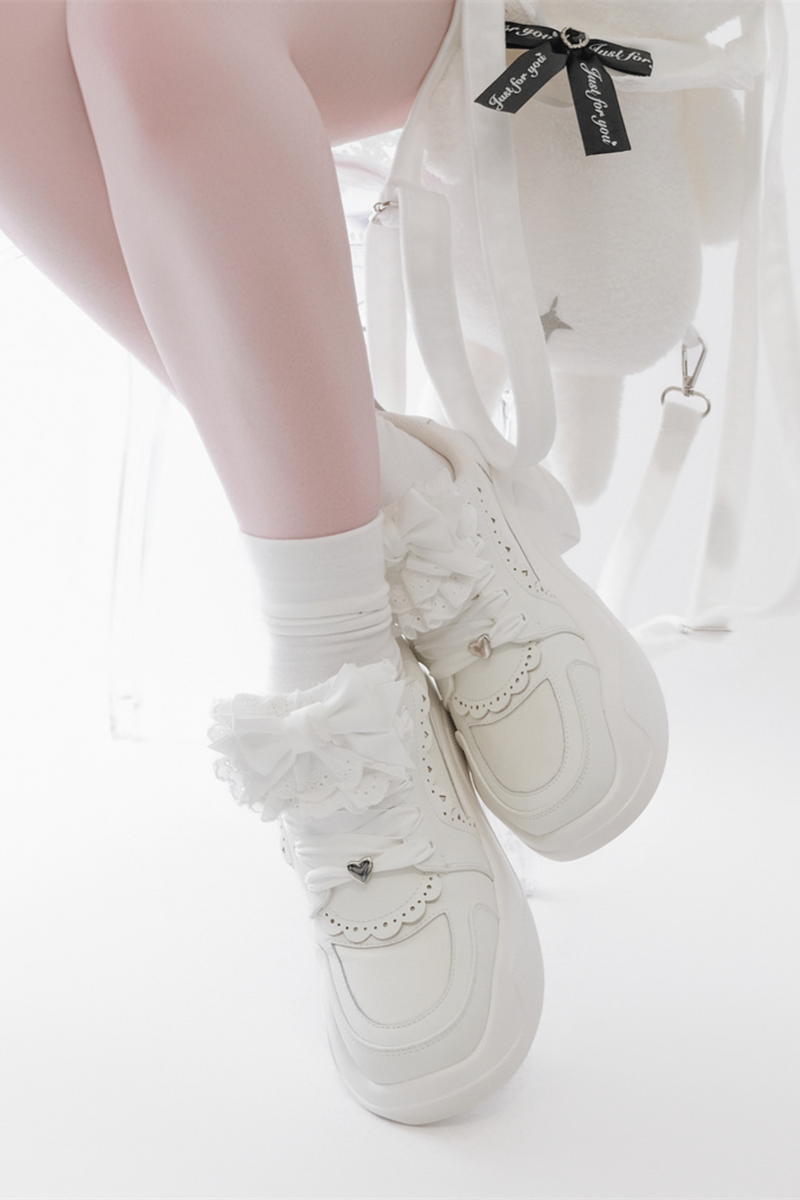 Ribbon Heart Lace Platform Sneakers