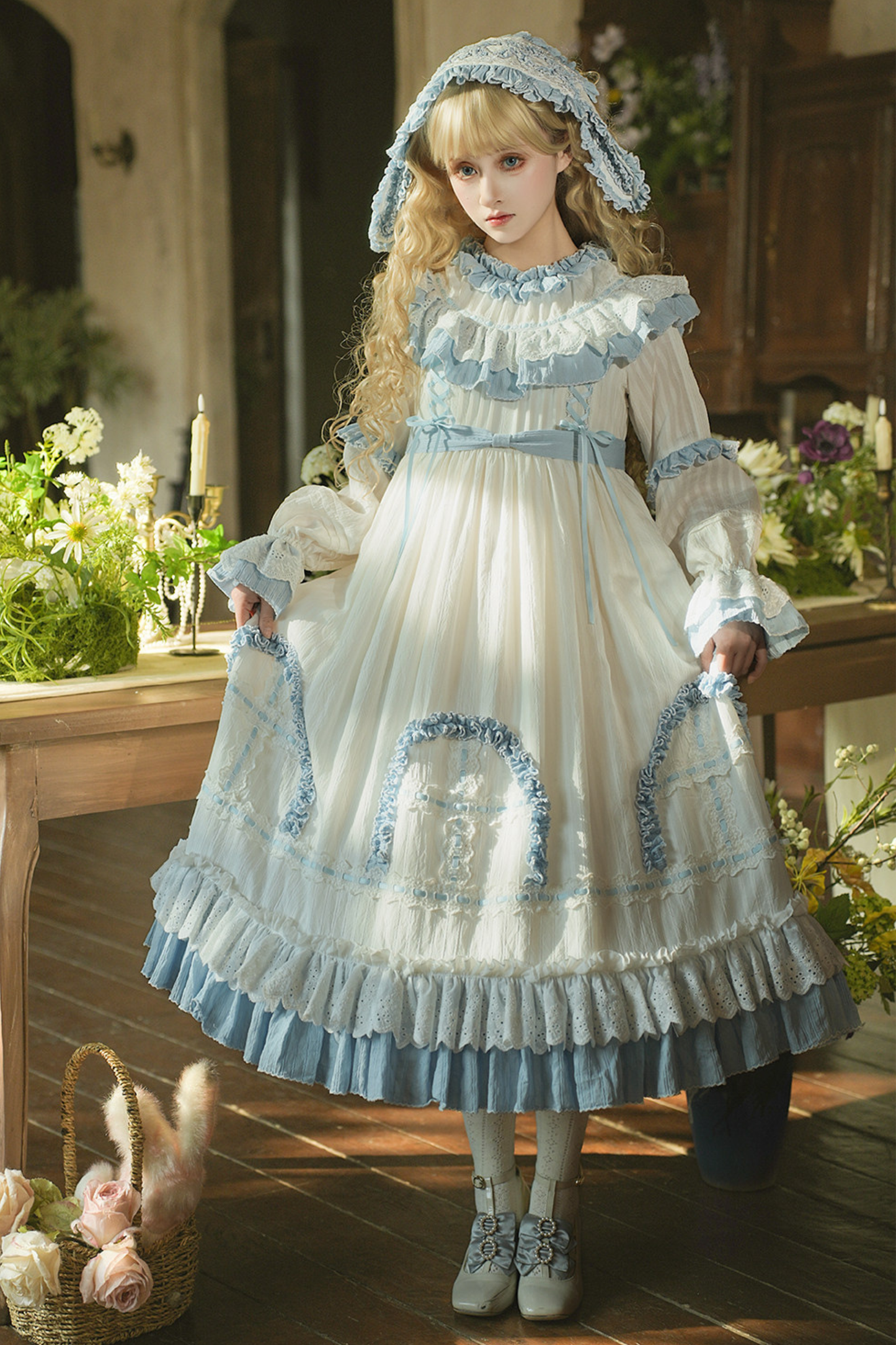 Rabbit Twin Blue Lolita Dress + Rabbit Headband