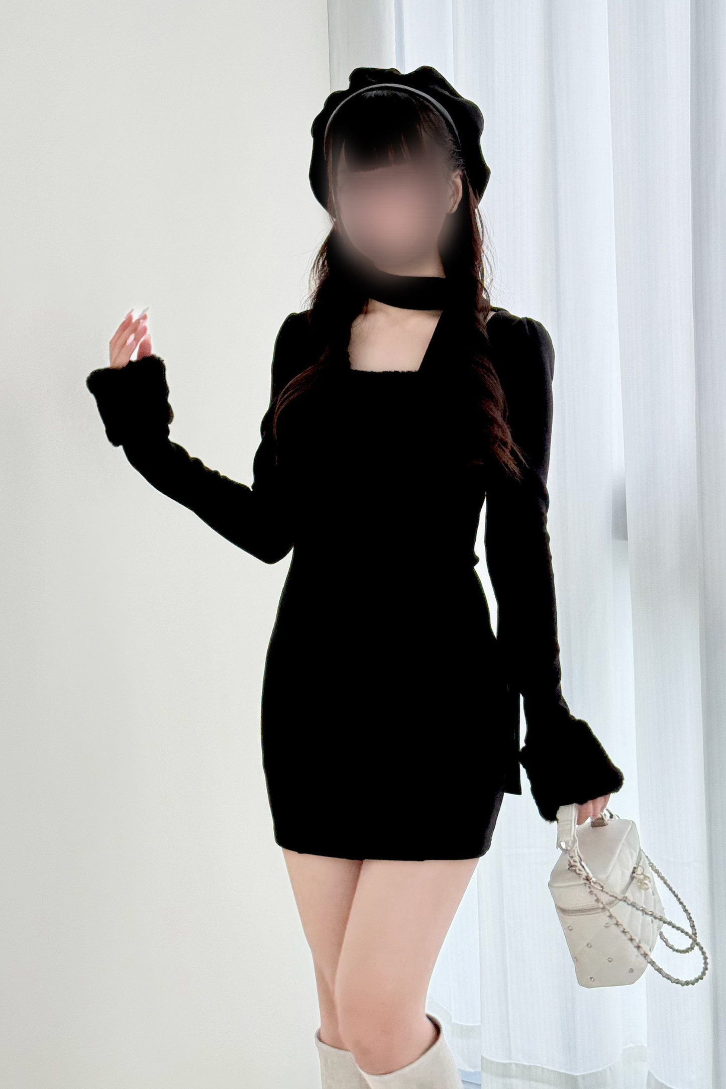 Point Fleece Design Tight Dress