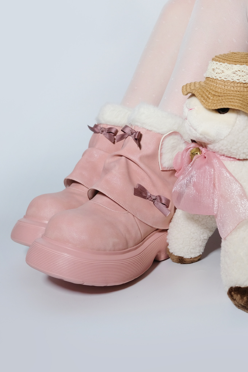 Velvet Ribbon Heart Short Boots