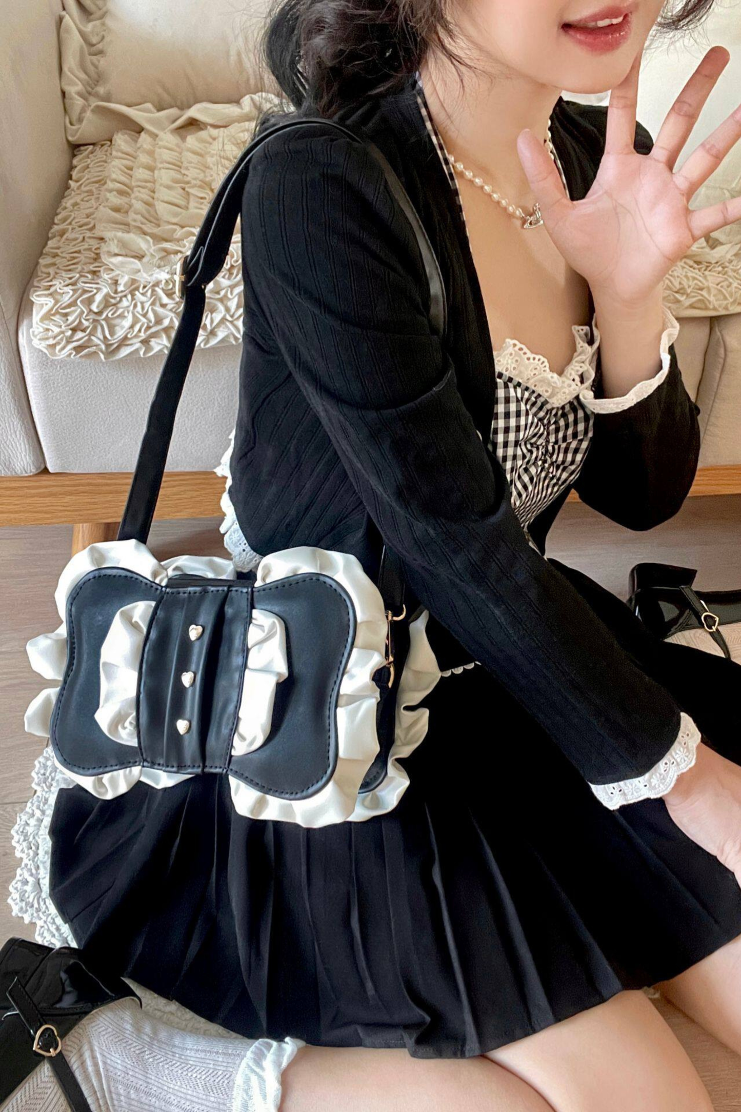 Cream Ribbon Mini Crossbody Bag