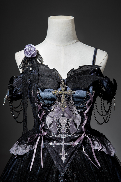 Gothic Style Dark Camisole Top + Dark Skull Skirt