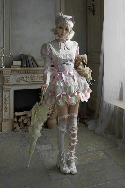 Drawstring Gothic Sweet Tops + Tiered Skirt