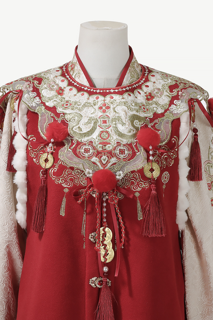 Retro Chinese-style Top + Skirt + Vest + Shoulder