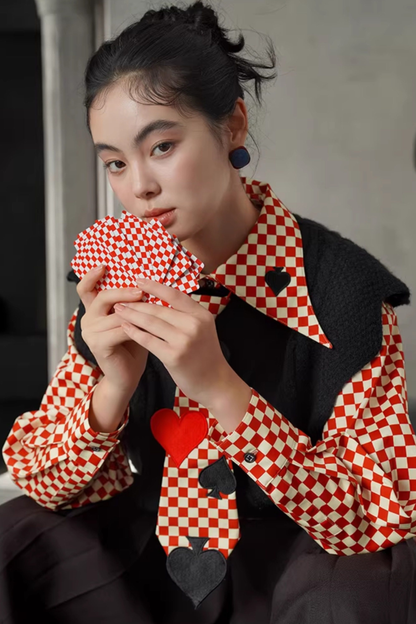 Retro Plaid Playing Card Design Blouse