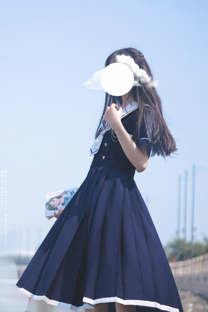 Retro College Sweet Sailor Dress + Tie + Brooch