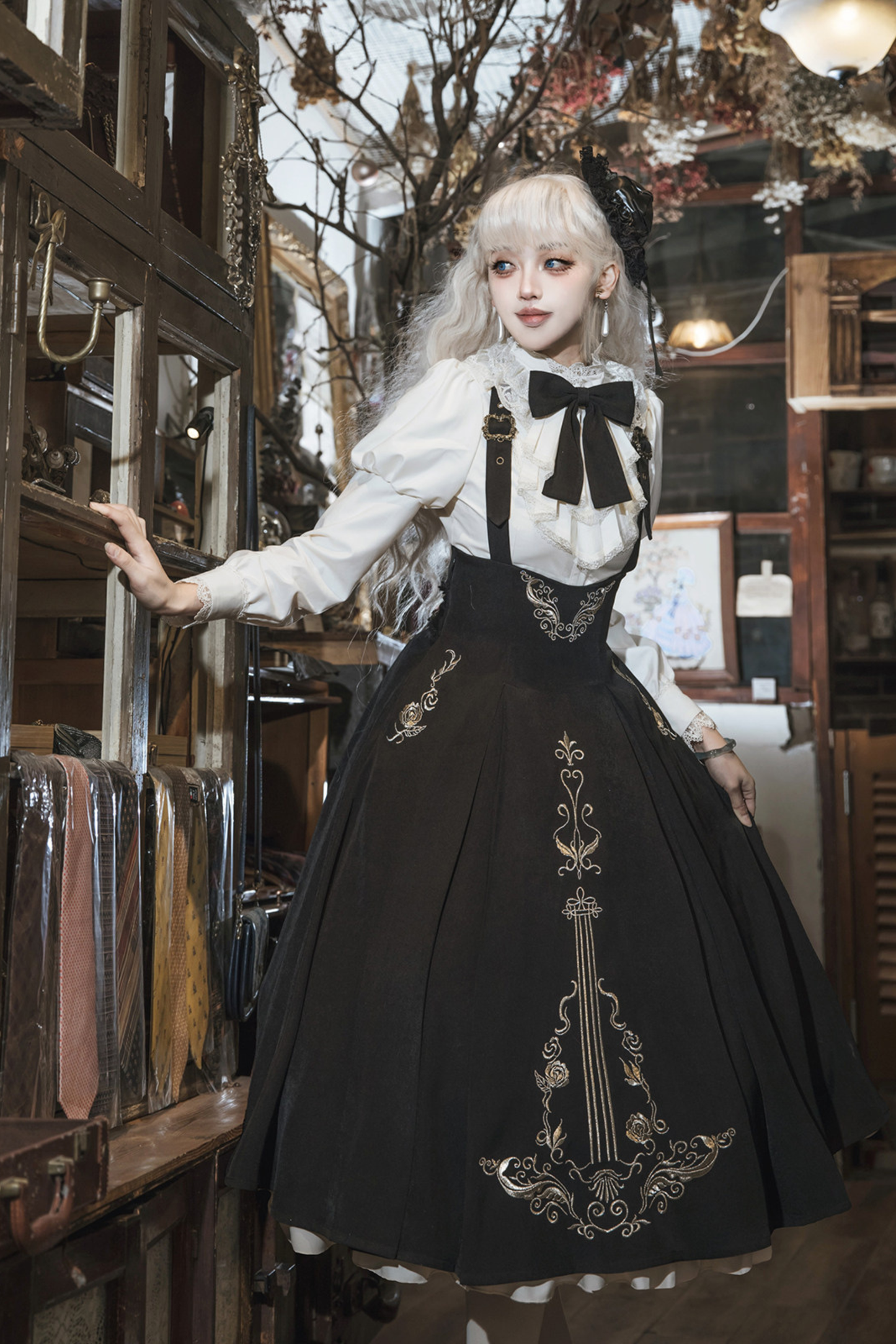 [pre-order] Gothic Dark Suspender Long Dress + Shirt + Jacket