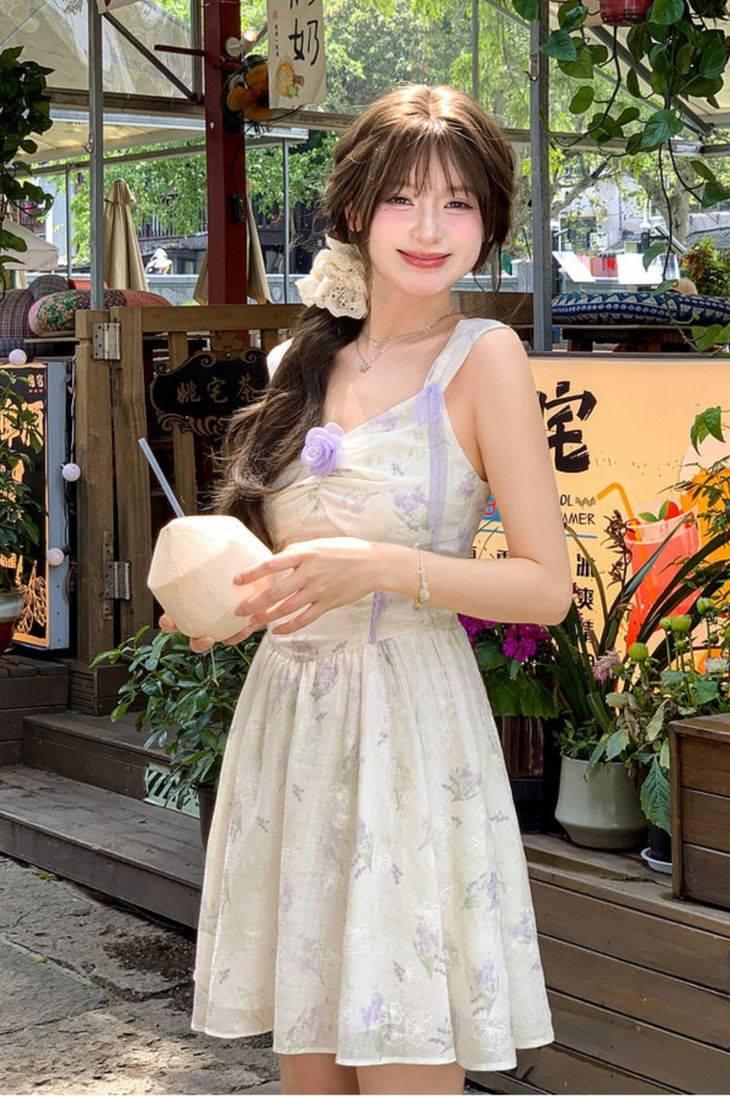 French Flower Off-the-shoulder Dress + Cardigan