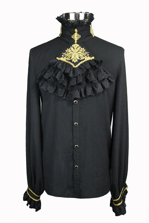 Black Chiffon Chest Embroidery Lace Sleeves Gothic Blouse