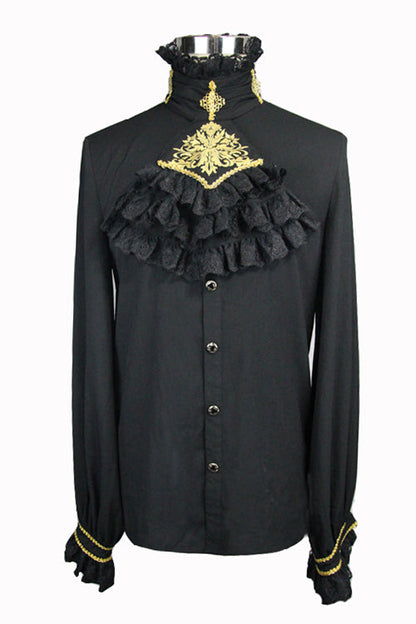 Black Chiffon Chest Embroidery Lace Sleeves Gothic Blouse
